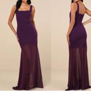 Lulu's Deep Purple Maxi Dress with Sheer Skirt